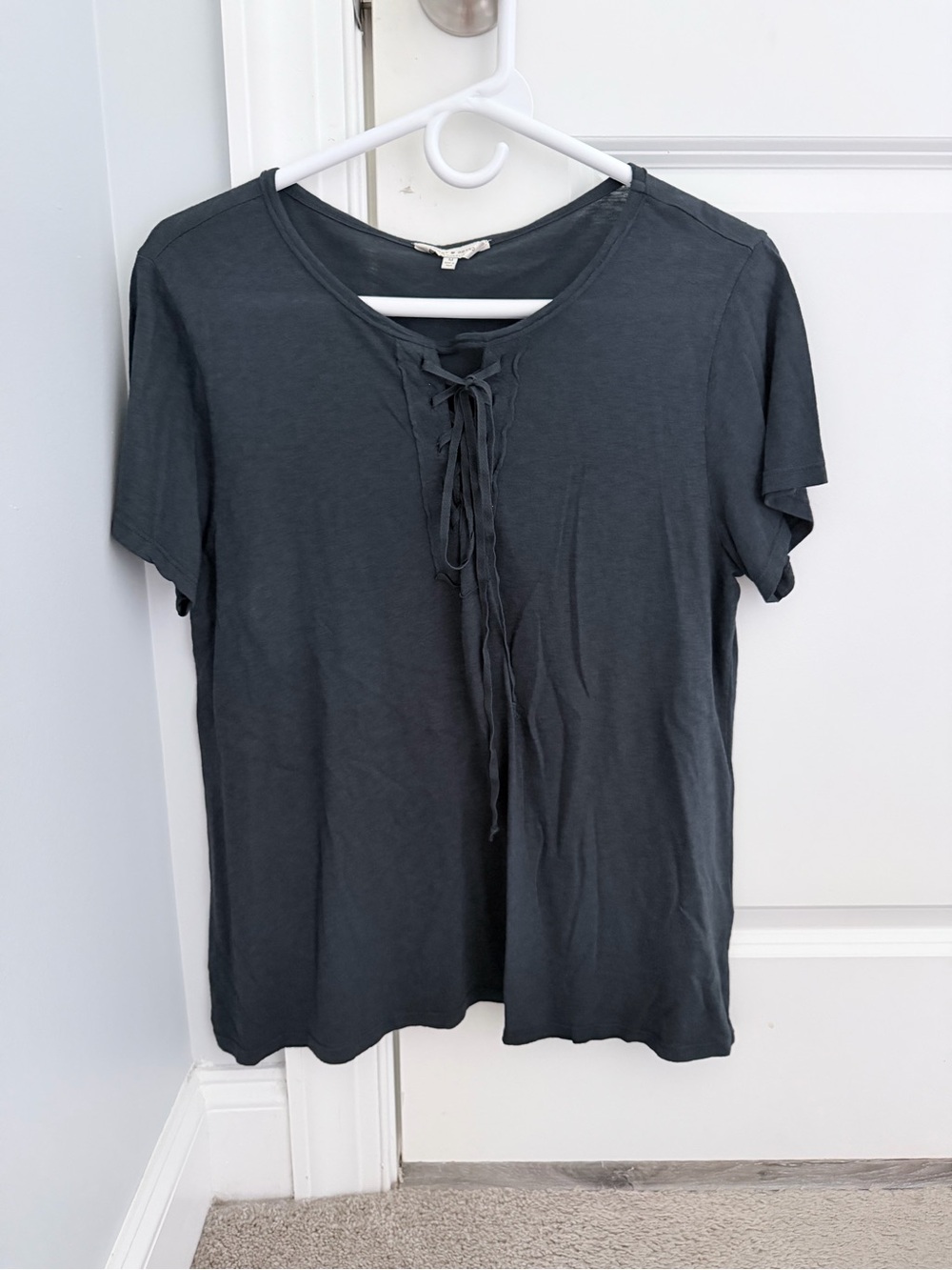 Lucky Brand Charcoal Lace-Up Tee- Charcoal